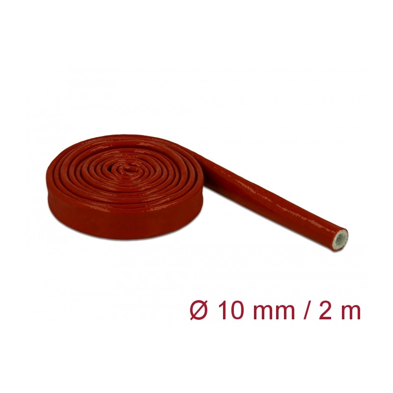 Delock Feuerfester Schutzschlauch silikonbeschichtet 2 m x 10 mm rot