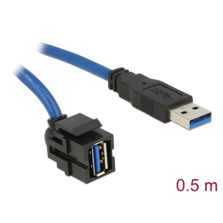 Delock Keystone Modul USB 5 Gbps Typ-A Buchse 250° zu Typ-A Stecker mit 0,5 m Kabel schwarz