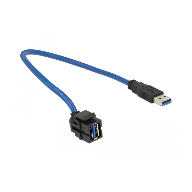 Delock Keystone Modul USB 5 Gbps Typ-A Buchse 250° zu Typ-A Stecker mit 0,5 m Kabel schwarz
