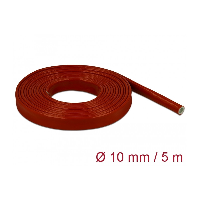 Delock Feuerfester Schutzschlauch silikonbeschichtet 5 m x 10 mm rot