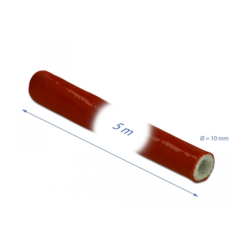 Delock Feuerfester Schutzschlauch silikonbeschichtet 5 m x 10 mm rot