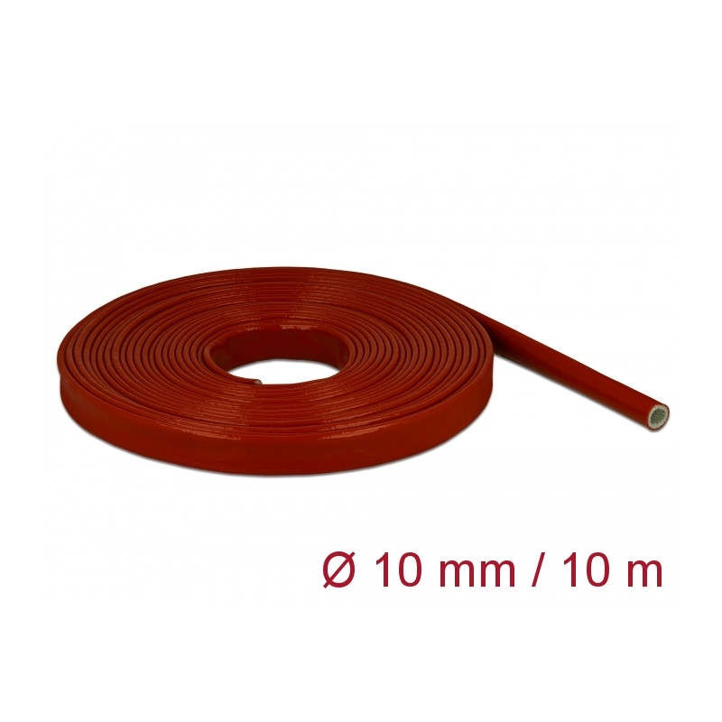 Delock Feuerfester Schutzschlauch silikonbeschichtet 10 m x 10 mm rot