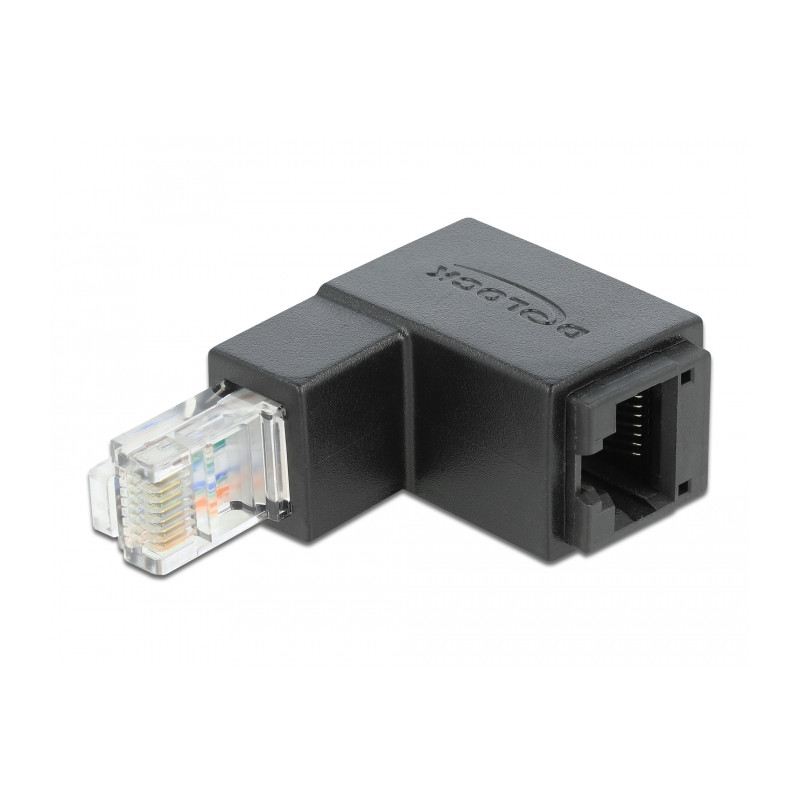 Delock Adapter RJ45 Stecker unten gewinkelt zu RJ45 Buchse Cat.6 UTP