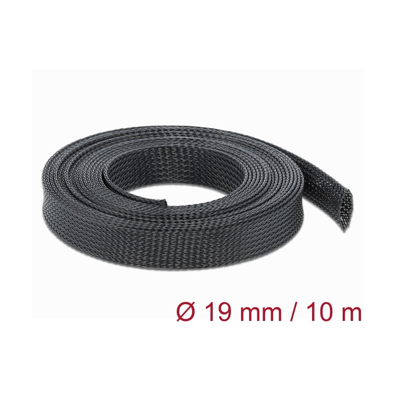 Delock Geflechtschlauch dehnbar 10 m x 19 mm schwarz