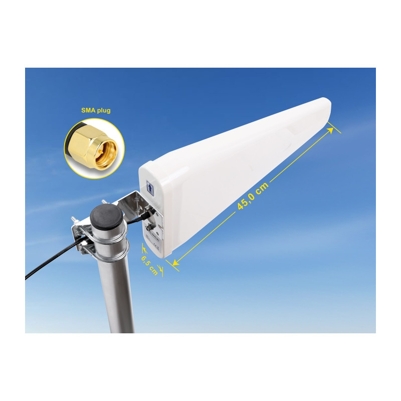 Delock LTE Antenne SMA Stecker 9 - 11 dB direktional mit Anschlusskabel (RG-58, 5 m) weiß outdoor