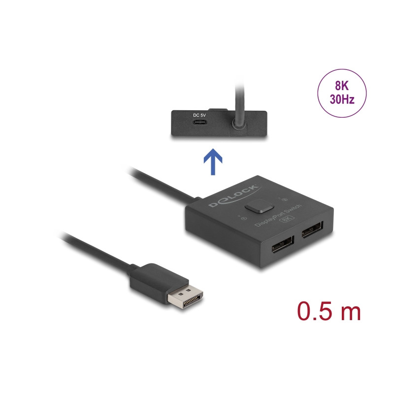 Delock DisplayPort Switch 2 auf 1 bidirektional 8K