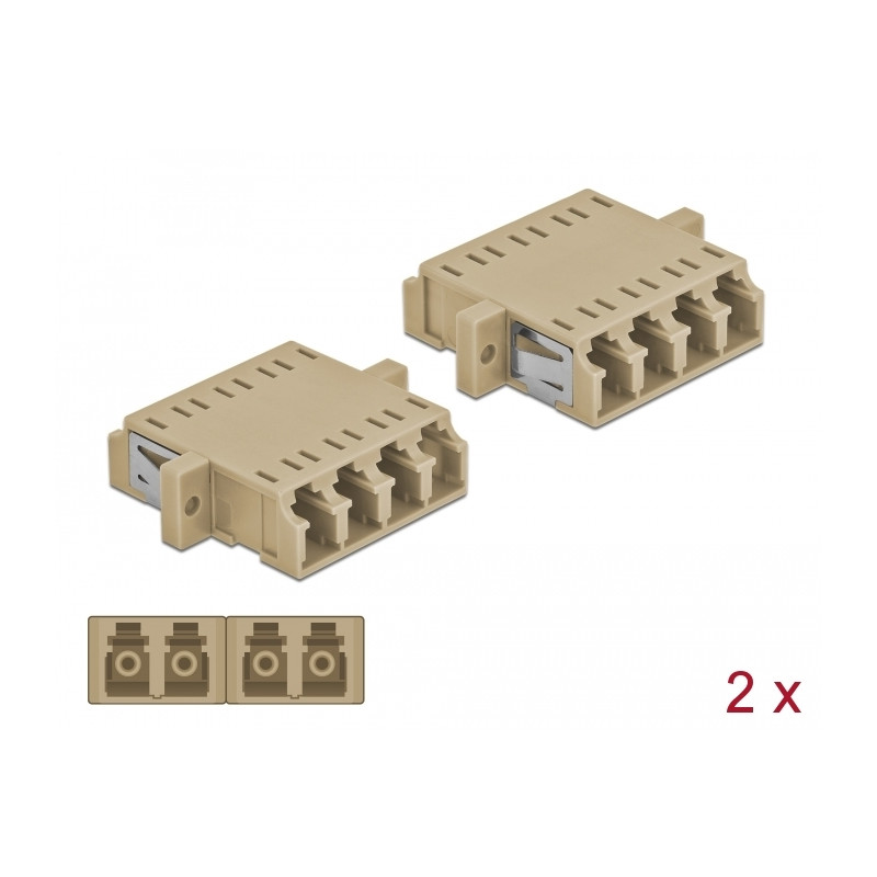 Delock LWL Kupplung LC Quad Buchse zu LC Quad Buchse Multimode 2 Stück beige