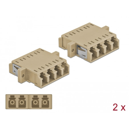 Delock LWL Kupplung LC Quad Buchse zu LC Quad Buchse Multimode 2 Stück beige