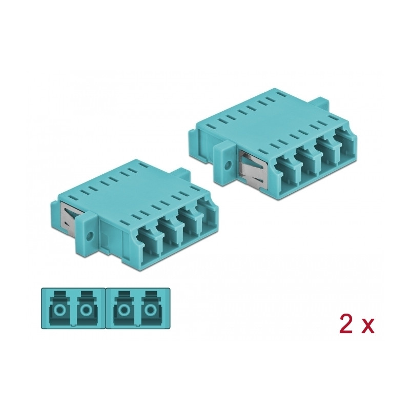 Delock LWL Kupplung LC Quad Buchse zu LC Quad Buchse Multimode 2 Stück hellblau