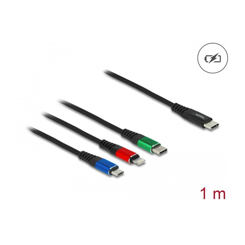 Delock USB Ladekabel 3 in 1 USB Type-C™ zu Lightning™ / Micro USB / USB Type-C™ 1 m