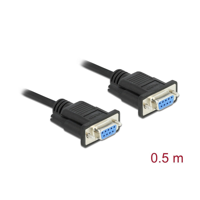 Delock RS-232 Kabel Seriell D-Sub9 Buchse zu Buchse Nullmodem mit schmalem Steckergehäuse 0,5 m