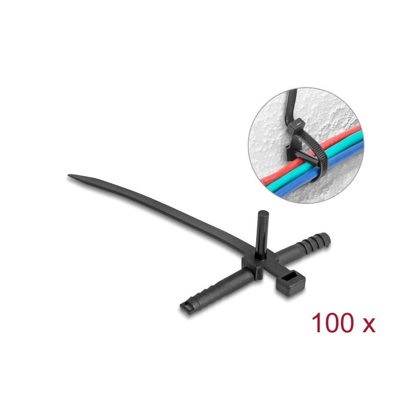 Delock Kabelbinder mit Dübel L 150 x B 7,0 mm schwarz 100 Stück