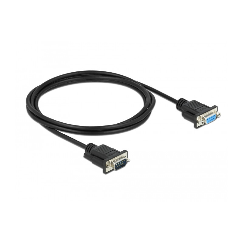 Delock RS-232 Kabel Seriell D-Sub9 Stecker zu Buchse Nullmodem mit schmalem Steckergehäuse 2 m