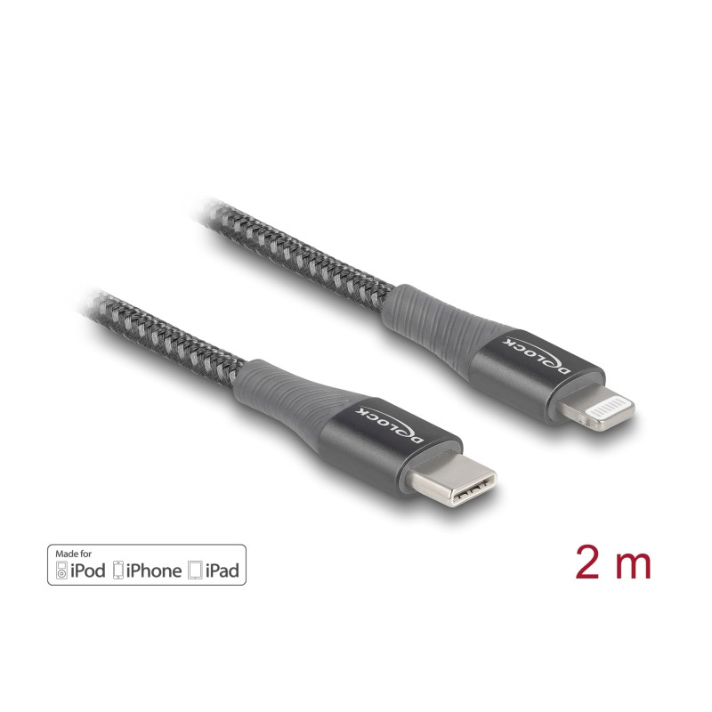Delock Daten- und Ladekabel USB Type-C™ zu Lightning™ für iPhone™, iPad™ und iPod™ grau 2 m MFi