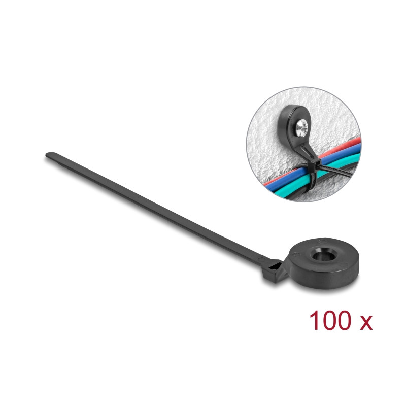 Delock Kabelbinder mit Befestigungsöse L 180 x B 6 mm schwarz 100 Stück