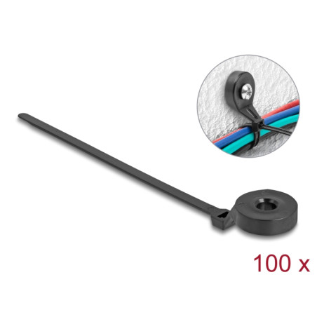 Delock Kabelbinder mit Befestigungsöse L 180 x B 6 mm schwarz 100 Stück