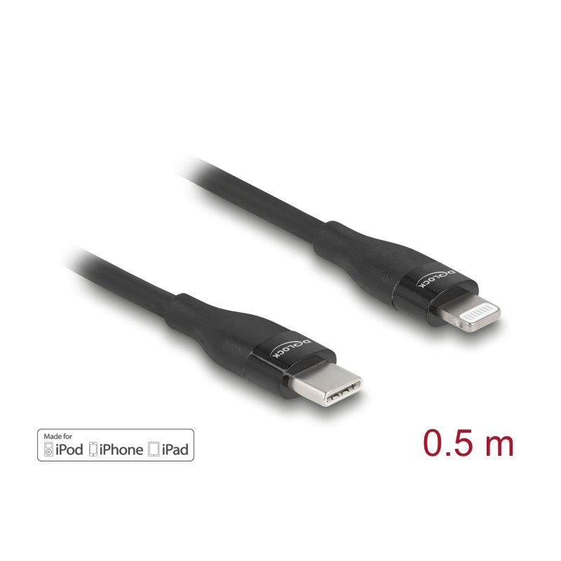 Delock Daten- und Ladekabel USB Type-C™ zu Lightning™ für iPhone™, iPad™ und iPod™ schwarz 0,5 m MFi