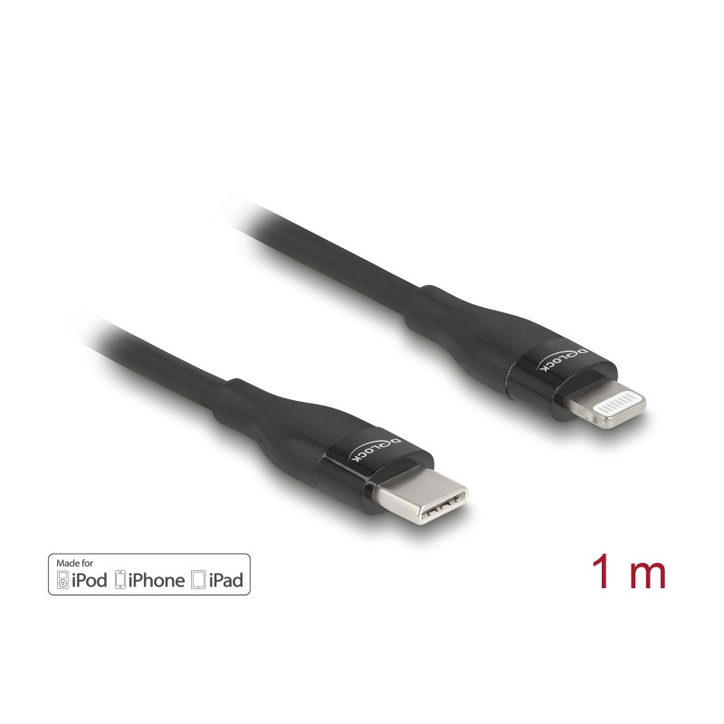 Delock Daten- und Ladekabel USB Type-C™ zu Lightning™ für iPhone™, iPad™ und iPod™ schwarz 1 m MFi