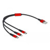 Delock USB Ladekabel 3 in 1 Typ-A zu Lightning™ / 2 x USB Type-C™ 30 cm schwarz / rot