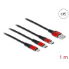 Delock USB Ladekabel 3 in 1 Typ-A zu Lightning™ / 2 x USB Type-C™ 1 m schwarz / rot