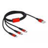 Delock USB Ladekabel 3 in 1 Typ-A zu Lightning™ / 2 x USB Type-C™ 1 m schwarz / rot