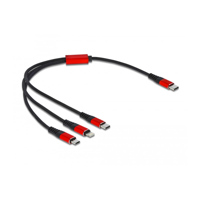 Delock USB Ladekabel 3 in 1 USB Type-C™ zu Lightning™ / Micro USB / USB Type-C™ 30 cm schwarz / rot