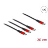Delock USB Ladekabel 3 in 1 USB Type-C™ zu 3 x USB Type-C™ 30 cm schwarz / rot