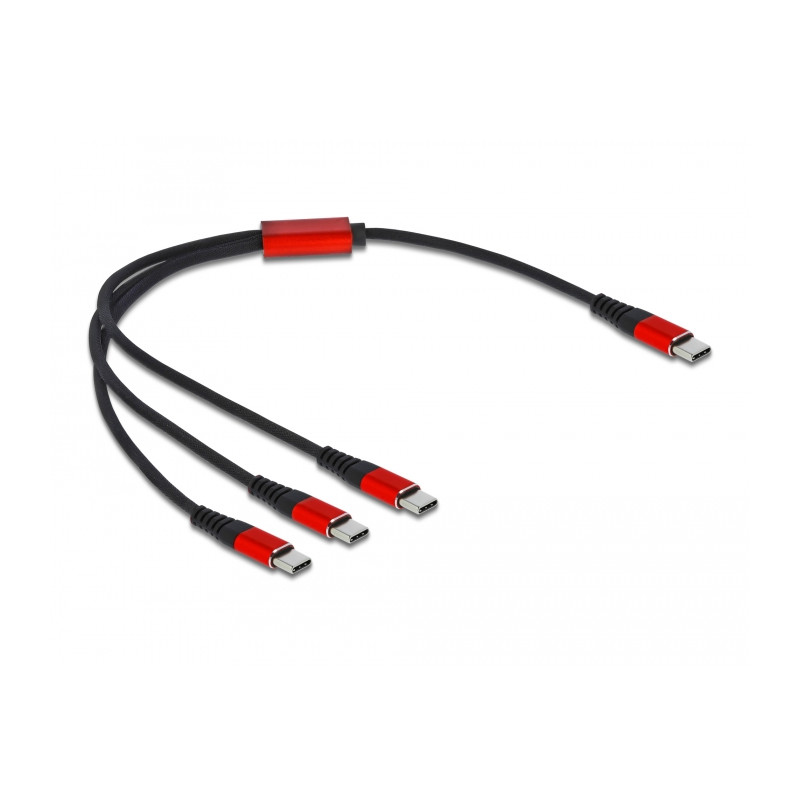 Delock USB Ladekabel 3 in 1 USB Type-C™ zu 3 x USB Type-C™ 30 cm schwarz / rot