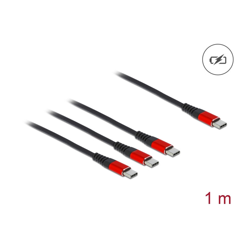 Delock USB Ladekabel 3 in 1 USB Type-C™ zu 3 x USB Type-C™ 1 m schwarz / rot