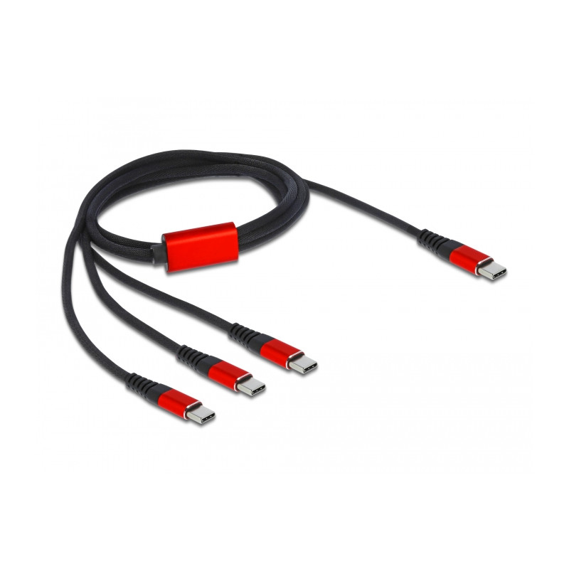Delock USB Ladekabel 3 in 1 USB Type-C™ zu 3 x USB Type-C™ 1 m schwarz / rot