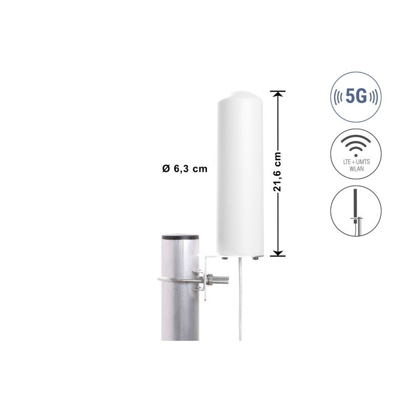 Delock 5G LTE Antenne SMA Stecker 3 - 5 dBi starr omnidirektional Wand- und Mastmontage outdoor weiß