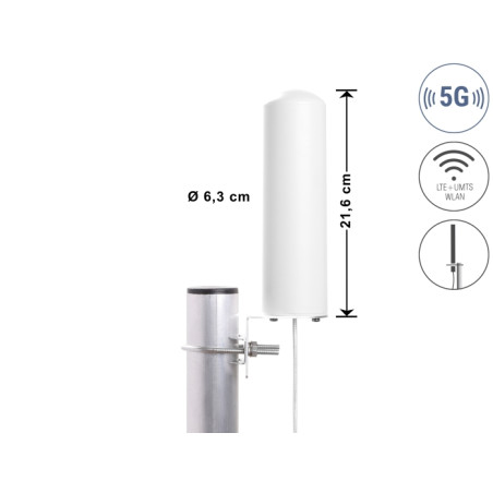 Delock 5G LTE Antenne SMA Stecker 3 - 5 dBi starr omnidirektional Wand- und Mastmontage outdoor weiß
