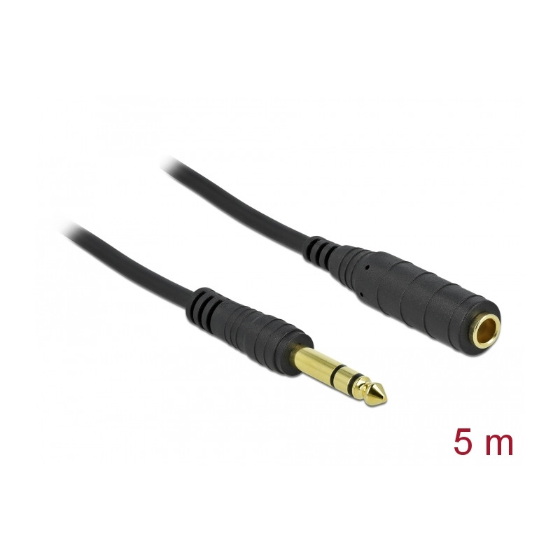 Delock Klinkenverlängerungskabel 6,35 mm 3 Pin Stecker zu Buchse 5 m schwarz