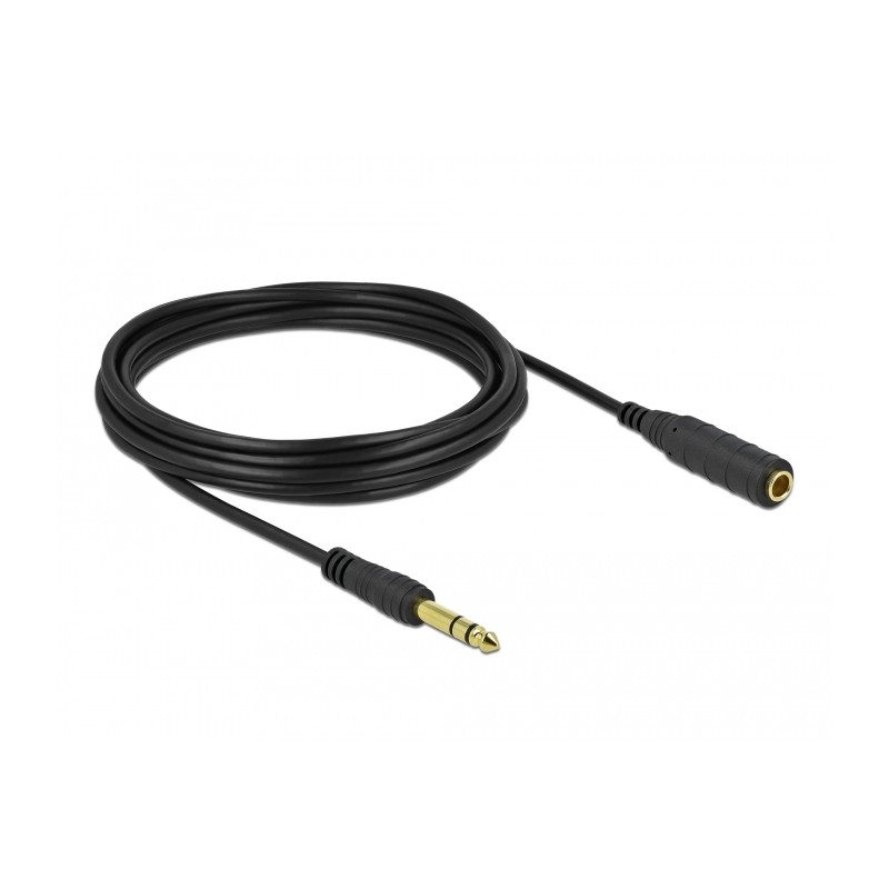 Delock Klinkenverlängerungskabel 6,35 mm 3 Pin Stecker zu Buchse 5 m schwarz