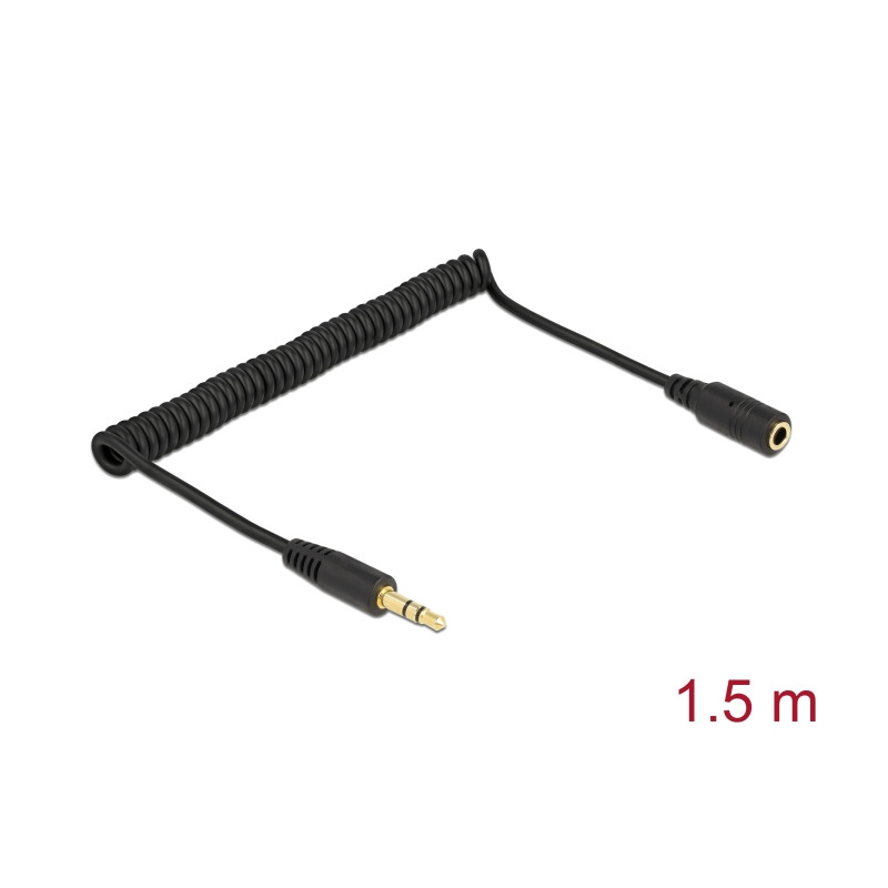 Delock Spiralkabel Verlängerung 3,5 mm 3 Pin Klinkenstecker zu Klinkenbuchse 1,5 m schwarz