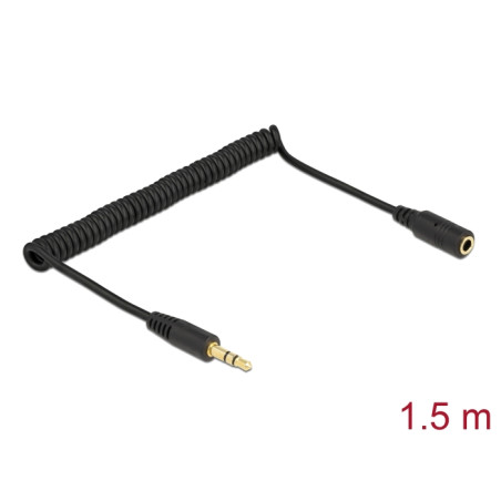 Delock Spiralkabel Verlängerung 3,5 mm 3 Pin Klinkenstecker zu Klinkenbuchse 1,5 m schwarz