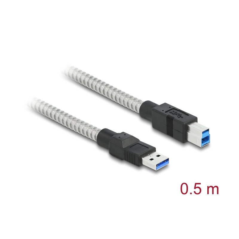 Delock USB 5 Gbps Kabel Typ-A Stecker zu Typ-B Stecker mit Metallmantel 0,5 m