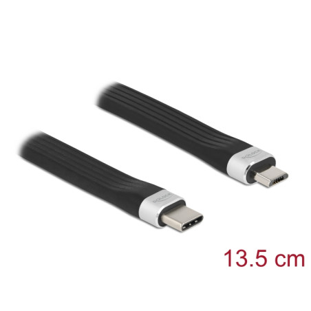 Delock USB 2.0 FPC Flachbandkabel USB Type-C™ zu USB Typ Micro-B 13,5 cm PD 3 A