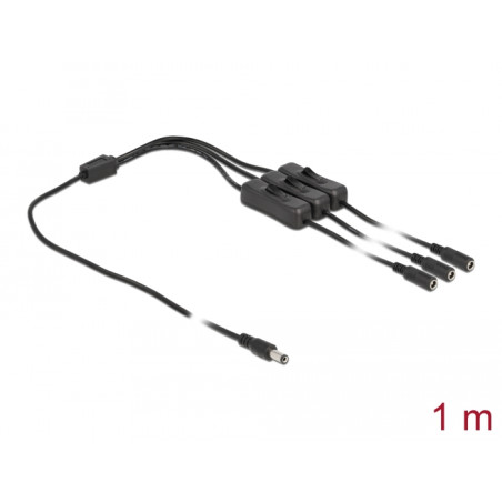 Delock Kabel DC 5,5 x 2,1 mm Stecker zu 3 x DC Buchse mit Schalter 1 m