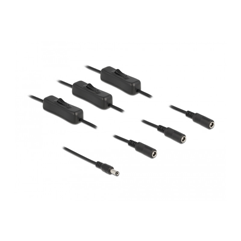 Delock Kabel DC 5,5 x 2,1 mm Stecker zu 3 x DC Buchse mit Schalter 1 m