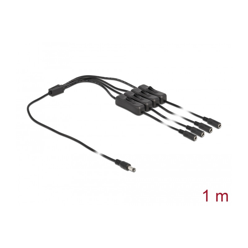Delock Kabel DC 5,5 x 2,1 mm Stecker zu 4 x DC Buchse mit Schalter 1 m