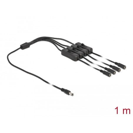 Delock Kabel DC 5,5 x 2,1 mm Stecker zu 4 x DC Buchse mit Schalter 1 m