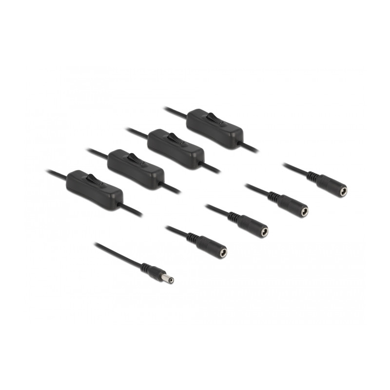 Delock Kabel DC 5,5 x 2,1 mm Stecker zu 4 x DC Buchse mit Schalter 1 m