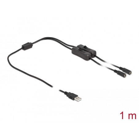 Delock Kabel USB Typ-A Stecker zu 2 x DC 5,5 x 2,1 mm Buchse mit Schalter 1 m