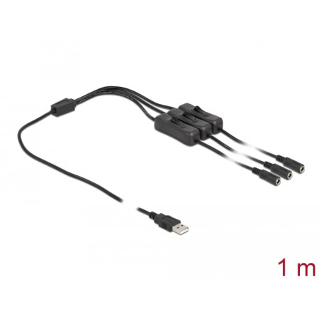 Delock Kabel USB Typ-A Stecker zu 3 x DC 5,5 x 2,1 mm Buchse mit Schalter 1 m