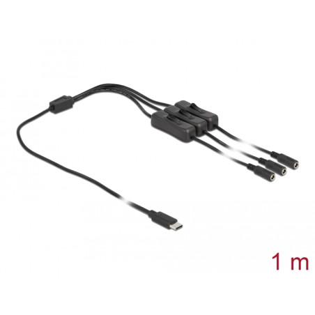 Delock Kabel USB Type-C™ Stecker zu 3 x DC 5,5 x 2,1 mm Buchse mit Schalter 1 m