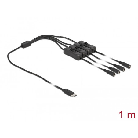 Delock Kabel USB Type-C™ Stecker zu 4 x DC 5,5 x 2,1 mm Buchse mit Schalter 1 m