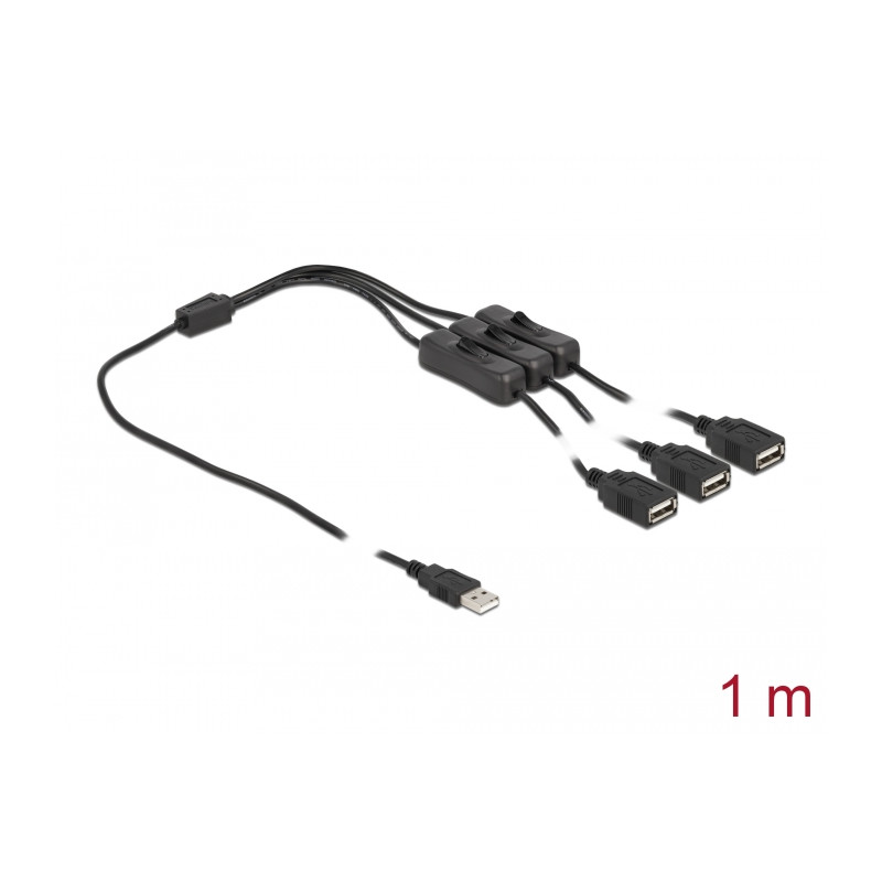 Delock Kabel USB Typ-A Stecker zu 3 x USB Typ-A Buchse mit Schalter 1 m