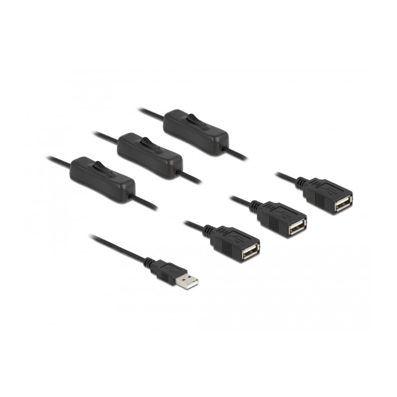 Delock Kabel USB Typ-A Stecker zu 3 x USB Typ-A Buchse mit Schalter 1 m