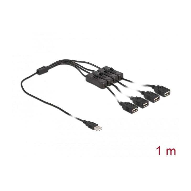 Delock Kabel USB Typ-A Stecker zu 4 x USB Typ-A Buchse mit Schalter 1 m
